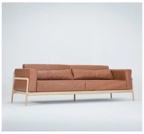 Fawn konyakbarna kanapé bivalybőrből, tömör tölgyfa szerkezettel, 240 cm - Gazzda
