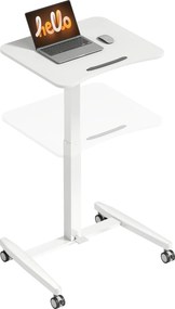 HOMCOM magasságban állítható állóasztal 75–114 cm — gurulós laptopasztal dönthető lappal, biztonsági retesz, acél váz, pneumatikus emelés, kis terekhe