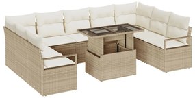 10 Darabos Kertibútor Szett Párnákkal Bézs Poly Rattan, 2-Fős Kert Kanapé Párnákkal Bézs Poly Rattan