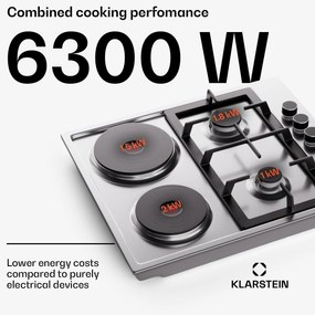 Klarstein MultiChef 4 Hot Plate, villany és gáz főzőlap, 4 főzőzóna, 2 égő, 2 villany főzőlap