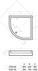 Favorit STEP zuhanytálca íves - szaniter akril - 90 x 90 cm