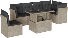 vidaXL 7 részes világosszürke polyrattan kerti ülőgarnitúra párnákkal