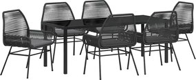 vidaXL Kert étkező szett párnával 7 pcs Fekete polirattan