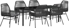 vidaXL Kert étkező szett párnával 7 pcs Fekete polirattan