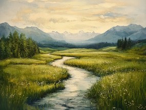 Vászonkép Canvas Tájkép Rét Folyó Patak Zöld 100x75