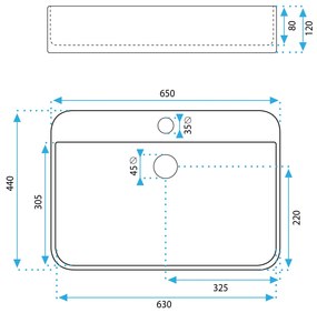 Rea Verona, asztali mosogató 650x440x120mm, fehér fényes, REA-U3325