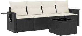 vidaXL 5 részes fekete polyrattan kerti kanapészett párnákkal
