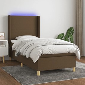 barna szövet rugós és LED-es ágy matraccal 80 x 200 cm