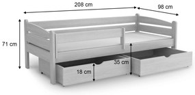 FA ZUZIA gyerekágy leesésgátlóval 90x200 - fehér