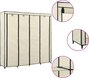 vidaXL krémszínű ruhásszekrény 4 tárolórekesszel 175 x 45 x 170 cm