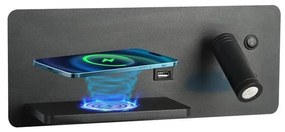 Immax 08288L-LED fali lámpa polccal, USB-vel és vezeték nélküli töltővel, LED/3W 08288L