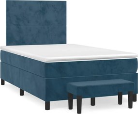 vidaXL sötétkék bársony rugós ágy matraccal 120 x 200 cm