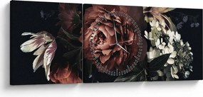 Kép - sötét virágok (órával) (90x30 cm)