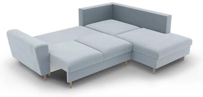 Világoskék bársony kinyitható tárolóhelyes sarokkanapé (jobb oldali-L alakú) Kyoto – Cosmopolitan Design