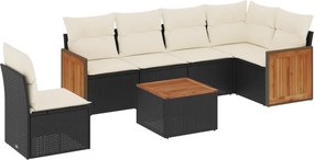 vidaXL 7 részes fekete polyrattan kerti ülőgarnitúra párnával