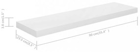 magasfényű fehér MDF lebegő fali polc 90 x 23,5 x 3,8 cm