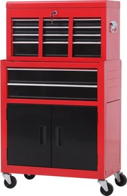 HOMCOM Műhely Kocsi Szerszámosládával, Üres Zárható Kocsi 6 Fiókkal, Szekrény Résszel, Csúszásmentes Szőnyegekkel, 2 Kulccsal, Fém Szerszám Szekrény P