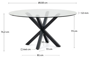 Fekete kerek étkezőasztal üveg asztallappal ø 150 cm Argo – Kave Home