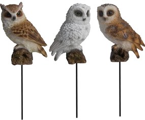 Leszúrható gyöngybagoly polyresin szobor, kültéri és beltéri dekorációs kiegészítő