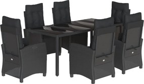 vidaXL 7 részes fekete polyrattan kerti étkezőgarnitúra párnával