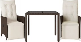 vidaXL 3 részes barna polyrattan kerti bisztrógarnitúra párnákkal