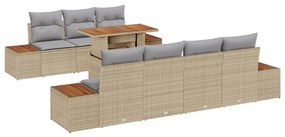 Kert Kanapé Szett 8 darabos Bézs Rattan Kültéri kanapé szett