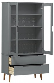 MOLDE szürke tömör fenyőfa vitrin szekrény 90 x 35 x 175 cm