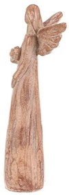 Poliresin angyal szívvel 24 cm, fa utánzat