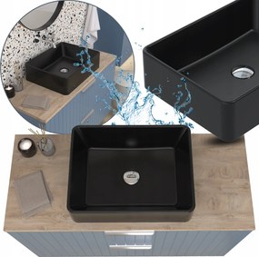 Mosdókagyló Gránit Konglomerátum 50 Fekete Téglalap Alakú, Túlfolyó Nélkül