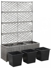 szürke rácsos polyrattan magaságyás 3 kaspóval 83 x 30 x 130 cm