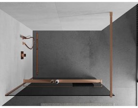 Mexen Kioto+, Walk-In zuhanyparaván polccal és akasztóval 100 x 200 cm, 8mm szürke üveg, réz matt profil, 800-100-121-65-40