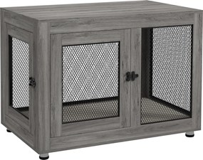 PawHut Otthoni Kutyakerítés, Kutyaketrec 2 Ajtóval, Mosható Párnával, Kutyaház Állítható Lábakkal, Zárakkal, Nagy Kutyák Számára 30 kg-ig, Szürke, 94