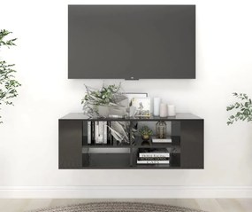 magasfényű fekete szerelt fa falra szerelhető TV-szekrény
