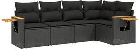vidaXL 5 részes fekete polyrattan kerti kanapészett párnákkal