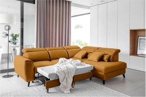 Sárga bársony kinyitható-tárolóhelyes sarokkanapé (jobb oldali-L alakú) Noble – ELTAP