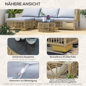 Outsunny Kerti bútor szett, 5 részes, ülőpárnákkal együtt, szintetikus rattan, rozsdamentes acél váz, világosszürke