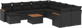 vidaXL 12 részes fekete polyrattan kerti ülőgarnitúra párnákkal