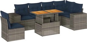 vidaXL 7 részes szürke polyrattan kerti ülőgarnitúra párnákkal