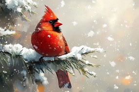 Vászonkép Canvas Természet Madár Bíboros Tél Hó 60x40