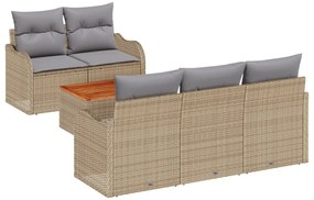 6 részes kertibútor szett párnákkal Bézs Poli Rattan Akác, 2 személyes kertibútor tárolóval és párnákkal Bézs Poli Rattan
