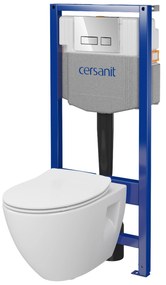 Cersanit Moduo, System50 MECH süllyesztett keret + Moduo Plus CleanOn fali WC csésze + MOVI II króm gomb, S701-769