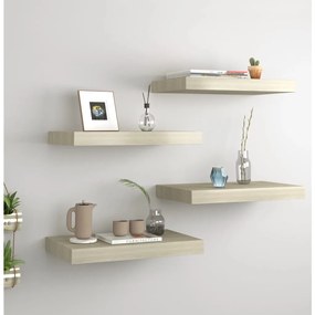 4 db tölgyszínű MDF lebegő fali polc 40 x 23 x 3,8 cm