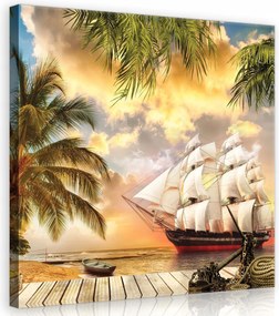 Vászonkép 80x80 Trópusi sziget tenger vitorlás pálmafák tengerpart kincs kaland