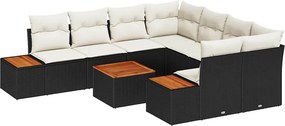 vidaXL Kerti Kanapé Szett párnával tárolóval 9 pcs Fekete Poli rattan