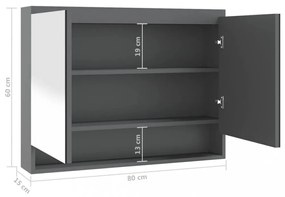 fényes szürke MDF tükrös fürdőszobaszekrény 80 x 15 x 60 cm