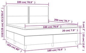 sötétkék bársony rugós és LED-es ágy matraccal 180x200 cm