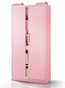 Fémszekrény otthoni irodába JAN, 900 x 1850 x 400 mm, Fresh Style: púderrózsaszín