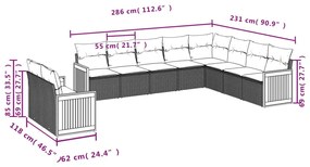 10 részes fekete polyrattan kerti ülőgarnitúra párnákkal