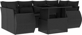 vidaXL 7 részes fekete polyrattan kerti ülőgarnitúra párnával