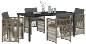 5 Darabos Kerti Étkezőszett Párnákkal Szürke Polyrattan